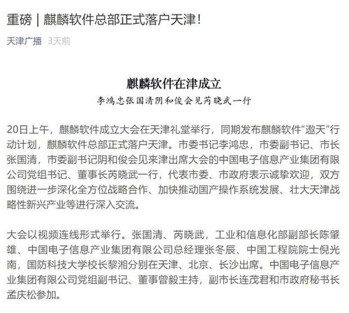 麒麟遨天 国产操作系统新航程引瞩目，天津软件产业擘画数字中国新愿景